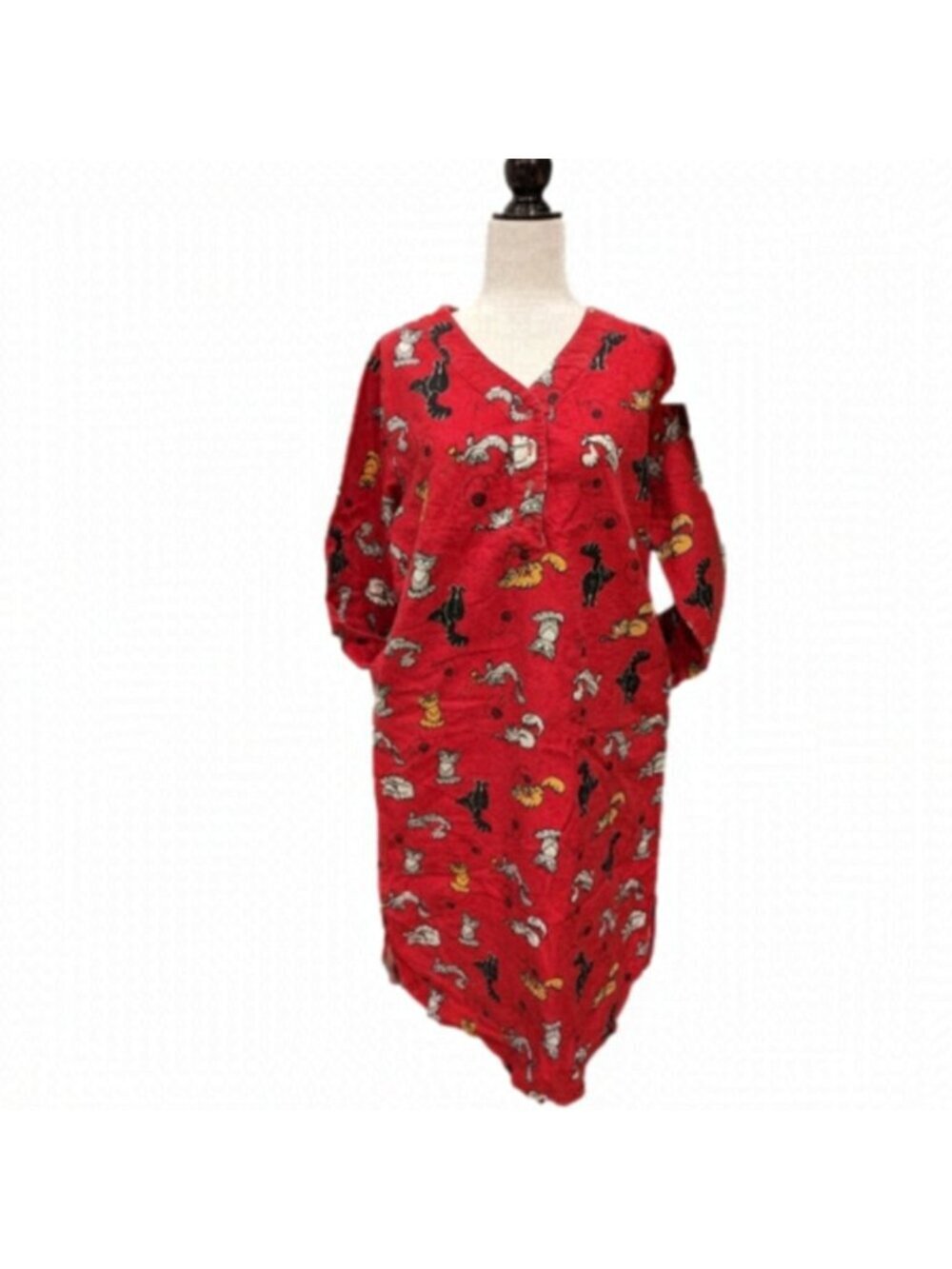 Red Flannel nightgown, Cats Kitten Graphic,Cotton kitten print woman's L
